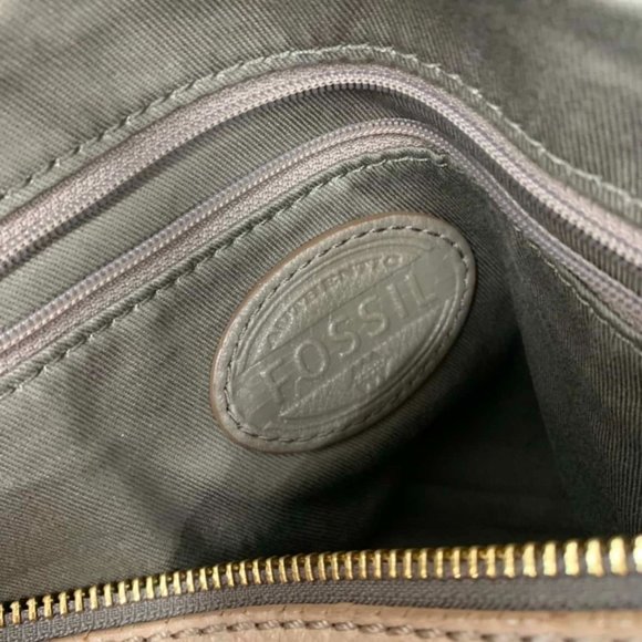 FOSSIL Erin Colourblocked Satchel Leather Khaki Beige Double Zip Carry Bag - Picture 11 of 15